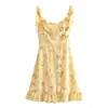 Vestido Retro Fresco Estilo Francés con Estampado de Cuadros y Limones, Tirantes Volantes, Nuevo Otoño 2025, Elegante Vestido Ceñido a la Cintura