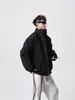 Chaqueta de Algodón Negra Desestructurada con Cuello Alto para Hombre y Mujer, Chaqueta de Vuelo Engrosada de Invierno, Ropa Exterior de Gama Alta Cleanfit