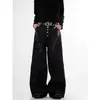 Jeans de trabajo retro americano 2026 color negro para calle, para hombres y mujeres, otoño, corte ajustado, tiro alto, pierna recta ancha, hasta el suelo