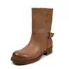 Botines estilo Martin de moda europeos de 4 cm, nuevo modelo otoño/invierno 2026, punta redonda, tacón grueso, hebilla de cinturón, botines cortos sin cordones