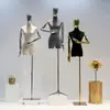 Loja de Roupas Estilo Coreano Manequim para Exposição de Roupas Manequim Feminino de Camurça Meio Corpo Suporte para Manequim Suporte de Exposição de Corpo Humano Completo