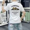 Camiseta de Manga Corta para Hombre Lan Sheng Yi 2025 Nueva Moda de Verano Estampada Top de Media Manga Casual Combinable Camiseta de Cuello Redondo
