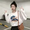 Sudadera de Manga Larga Corta con Estampado de Nube para Mujer 2026 Nuevo Otoño Estilo Coreano Estudiante Versátil Holgada Top Chaqueta