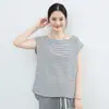 Camiseta Base de Verão 2024 Algodão com Fio Manga Curta Estilo Japonês e Coreano Solta Versátil Listrada Slim