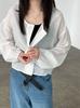 Camisa Corta de Cuello Redondo de Una Hilera para Mujer Verano Nuevo Sencilla Relajada Chaqueta Cárdigan Top 0875