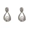 Amazon Transfronterizo Pendientes de Perla con Forma de Gota de Metal de Personalidad Exagerada, Pendientes Elegantes de Estilo Retro Minimalista para Mujer