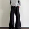 Jeans de diseño negro retro americano, unisex, corte holgado, estilo casual, con un ajuste limpio y corte recto de pierna ancha