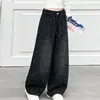 Pantalones de Moda Nuevos 2026 para Niñas, Pantalones de Pierna Ancha de Mezclilla con Diamantes Completos Estilo Coreano para Niños Mayores, Ropa Infantil de Moda