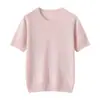 Nuevo suéter de punto de manga corta con cuello redondo plano 100% cachemira para otoño e invierno, camiseta básica de color liso versátil