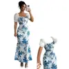 Amazon Europa América 2026 Verano Nuevo Vestido Floral de Cuello Cuadrado con Mangas Abullonadas, Cintura Entallada, Ajustado para Mujer