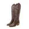 Botas de caña alta de talla grande para otoño e invierno, botas vaqueras de tacón alto con punta fina para mujer, de color liso bordado, versátiles, suela de goma, diseño sin cordones antideslizante