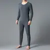 Invierno 2023 Nuevo de Terciopelo ropa interior térmica para hombre otoño e invierno terciopelo fino engrosado cuello redondo color liso ropa de otoño pantalones largos
