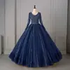 2026 Novo Transfronteiriço Inverno Europeu e Americano Vestido de Casamento Moda Renda Manga Longa Vestido de Noite Exame de Artes Cênicas Bainha Grande Saia Bufante