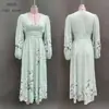 2026 Site Independente Amazon Roupas Femininas Europeias e Americanas Estampa Digital Floral Manga Longa Decote V Plissado Vestido Feminino Longo