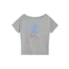 Camiseta de Verão Nova Estilo Ombro a Ombro Manga Curta para Mulheres, Marca Americana Tendência Design Floral Casual Soltinho Top para Mulheres