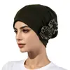 Gorro con turbante floral de color liso transfronterizo, Gorro pullover de flor plisada de color liso para mujer, Turbante cortavientos posparto, Gorro de maternidad