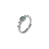 Anillo de Plata Esterlina S925 Yilu Azul Plateado Jade de Agua Redondo Hoja Retorcida Lujo Ligero Moda Único Entrega Directa de Fábrica