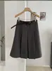 KEKEZOON Falda plisada de lana con cinturón para mujer, invierno, cintura alta, adelgazante, versátil, línea A, midi, moderna 9275