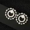 Brincos de Tarraxa Dourados Vazados com Círculos Concêntricos de Camada Dupla e Zircônia Brincos Redondos Completos de Diamante Retro Acessórios de Banquete de Luxo Leve