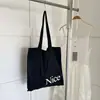 Bolso de Lona de un Solo Hombro Estilo Coreano Estilo Perezoso para Mujer, Bolso de Nailon con Letras de Gran Capacidad, Bolso Tote Casual para el Trabajo, Bolso de Lona de Moda