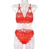 Ropa interior sexy de comercio exterior transfronterizo, conjunto de tentación con lazo de tres puntos y correa de encaje europeo y americano, fabricantes al por mayor