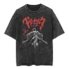 Camiseta de Algodão Lavada Oversize Solta com Estampa de Anime Cartoon Clássico Japonês em Estilo Europeu e Americano Elegante