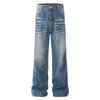 Calça Jeans Azul Retrô Estilo Americano Unissex Reta Solta Relâmpago Plissada Perna Larga Moderna Calça Masculina Jovem