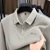Suéter Patchwork Rayado Falso de Dos Piezas para Hombre, Otoño e Invierno, Forrado de Felpa y Engrosado, Estilo Papá de Mediana Edad, Sudadera Base Cálida Casual