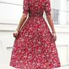 Vestido Verano Europeo y Americano Comercio Exterior Transfronterizo Nuevo Estilo para Mujer Amazon Aliexpress Estampado Floral Vestido de Manga Abullonada