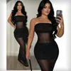 Top Corto de Malla sin Tirantes Casual de Verano Sexy Chica Caliente Ajustado al Cuerpo Hombros Descubiertos Camisola Corta para Mujer