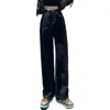 Pantalones vaqueros de pierna ancha de cintura alta adelgazantes para mujer, holgados y casuales, estilo coreano, negros, versátiles, adecuados para estudiantes, pantalones dad de pierna recta