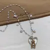 Collar y Pendientes de Oso de Corazón de Felpa Lindos de Dibujos Animados, Joyería Versátil de Diseño de Nicho de Lujo Ligero de Moda