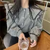 Camisa a Cuadros con Cuello de Muñeca para Mujer, Nueva Colección Primavera y Otoño 2026, Diseño Retro Francés Único, Manga Larga