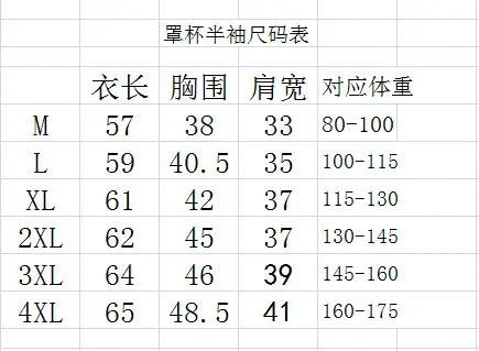 罩杯半袖尺码