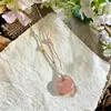 Flor de Melocotón Natural Infusionada Nubes Propicias Candado Colgante de Jade Candado de la Fortuna Monedero Encanto Cuerda Tejida Candado Ruyi Rosa Versátil Collar