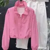 Moderna Ropa de Protección Solar Azul Claro Holgada con Cuello Alto para Mujer, Tops Modernos que Reducen la Edad, Chaquetas Cortas de Verano para Viajes y Fotografía al Aire Libre