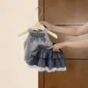 Conjunto de verano para niñas, ropa elegante para bebés y niños, top halter con lazo de moda, falda de pastel de encaje a cuadros