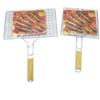 Pinzas para Asar Pescado con Mango de Madera, Pinzas Gruesas para Hamburguesas, Rejilla para Parrilla BBQ, Pinzas para Parrilla de Línea Gruesa, Red para Herramientas de Barbacoa