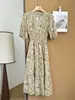 Vestido casual de vacaciones estilo sur de Francia con estampado, mangas abullonadas, favorecedor y elegante 12458