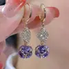 Pendientes de Bola de Diamante Morado de Alta Gama 2026 Nuevos de Moda Exquisitos Adelgazantes Pendientes Completamente de Diamante Populares Pendientes de Clip de Bola Redonda para Orejas