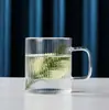 Copo de Água de Vidro Listrado Vertical em Estoque, Xícara de Chá Doméstica Estilo Nórdico, Copo para Leite e Café com Alça, Copo de Vidro Listrado