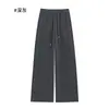Calça de Perna Reta Nova de Primavera e Outono Feminina Estilo Preguiçoso Cintura Alta Solta Emagrecedora Moda Versátil Caimento Casual Lã Calça de Perna Larga
