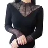 Roupa de Deusa com Gola Alta Placa Grande de Renda para Mulheres com Forro de Lã Espessado Super Macio Forrado Manga Longa Top Térmico Roupa Íntima Térmica