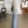 Jeans de campana retro lavados con estampado de leopardo azul claro estilo americano para mujer, nueva colección verano y otoño 2026, corte ajustado, elásticos y de campana