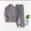 Pijama Nuevo para Hombre Primavera y Otoño 100% Algodón Manga Larga Cuadros Otoño e Invierno Talla Grande Algodón Traje para Casa