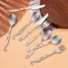 Conjunto Portátil de Faca, Garfo e Colher de Titânio Puro para Uso Externo, Jantar, Uso Doméstico, Conjunto de Cinco Peças, Garfo de Titânio, Colher de Salada, Talheres de Piquenique
