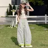 Pantalones Casuales de Verano Finos con Bloques de Color para Niñas de 2026 para Niños Mayores, Estilo Coreano, Seda de Hielo Fluida, Transpirables, Anti-Mosquitos, Pierna Ancha, Largos
