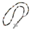 Collar Retro Religioso Personalizado No Magnético Transfronterizo Europeo y Americano Colgante de Piedra Natural con Cuentas Hecho a Mano Rosario