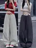 Pantalones de trabajo grises de dobladillo curvo para mujer, nuevo estilo de verano 2026, casual de cintura alta, petite, fluidos, holgados, rectos, de pierna ancha
