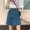 Verano Estilo Coreano Ins Negro Gris Cintura Alta Pequeña Falda de Mezclilla para Mujer Versátil Ajustada Cadera Línea A Corta Falda Moderna